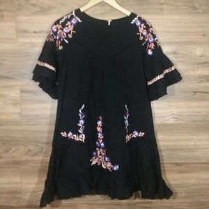 Free People Pavlo Babydoll Black Embroidery Dress